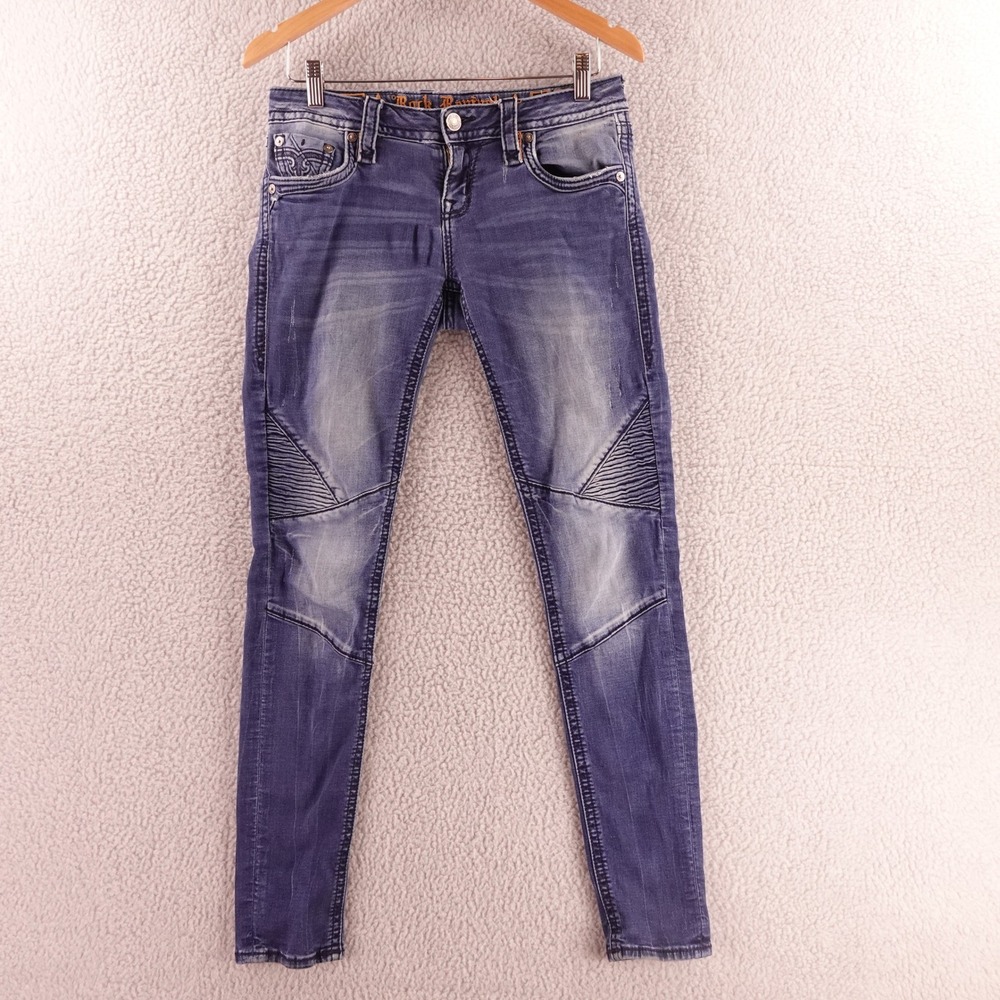 Rock Revival‎ Mena S200 Skinny Moto Jeans Distressed Low Rise Women 28x28  Y2K